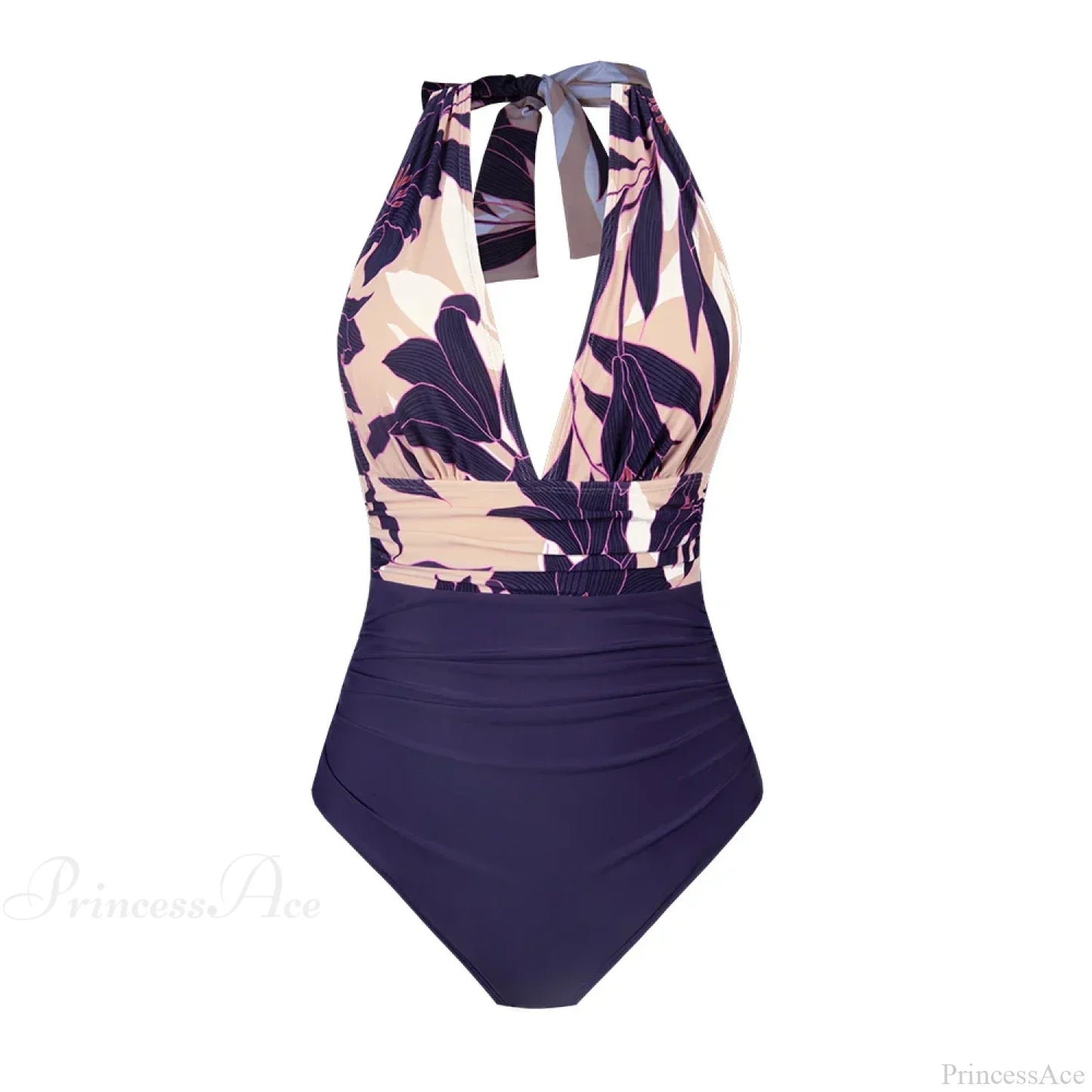 Conjunto de una pieza sin espalda con escote en V profundo y cuello halter