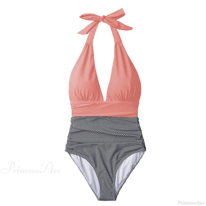 Conjunto de una pieza sin espalda con escote en V profundo y cuello halter