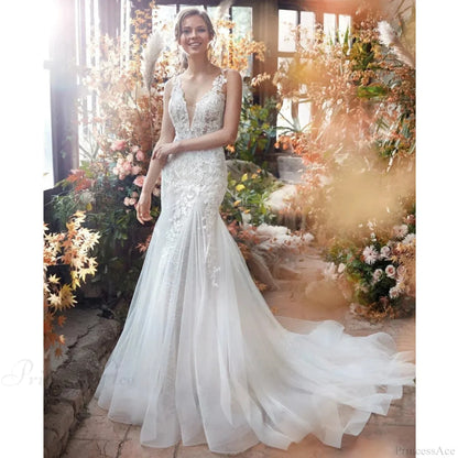 Deep V-Neck Satin Mermaid Wedding Dress