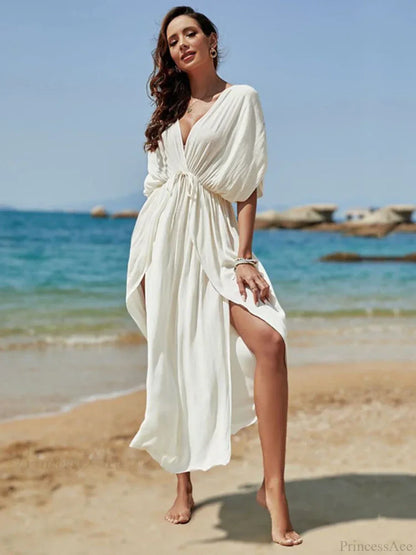 Vestido de Playa con Escote Pronunciado en V y Abertura