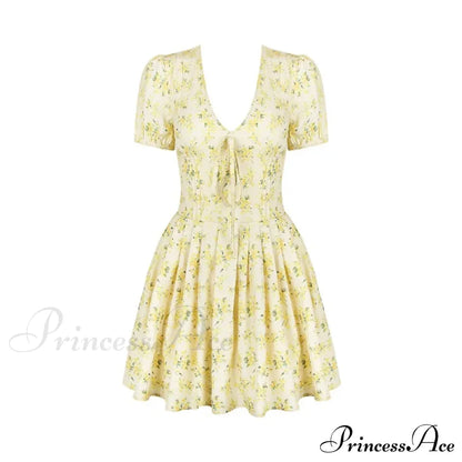 Deep V Short Sleeve Mini Women's Lined Fashion Ball Gown Club Party OutFit Summer Floral Dress