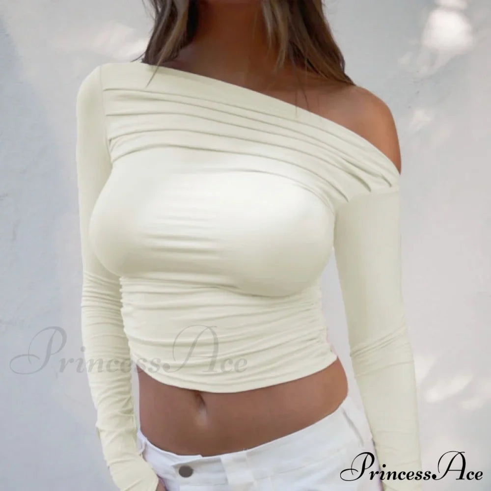 design Women's outer wear tops niche long-sleeved off-the-shoulder shirt