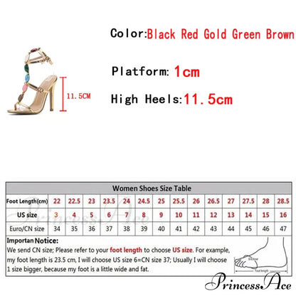Designer High Heels Women Sexy 11.5CM Stiletto Sandals Bohemian Colour Gem Strap Open Toe Wedding Banquet Shoes