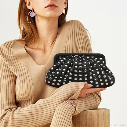 Designer Rivets Black Clutch Wristlet