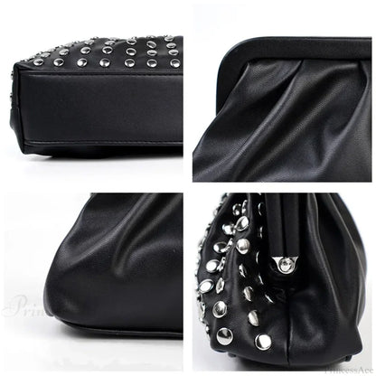 Designer Rivets Black Clutch Wristlet