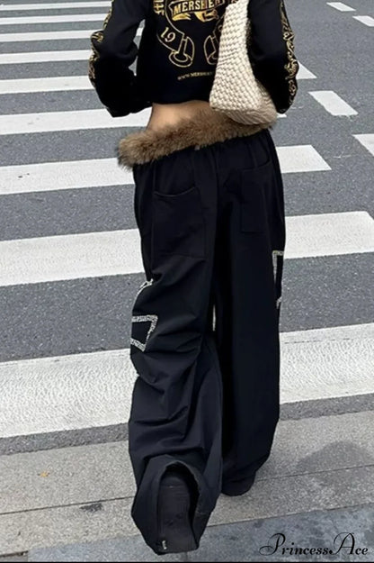 Detachable Fur-Collar Loose Wide-Leg Pants