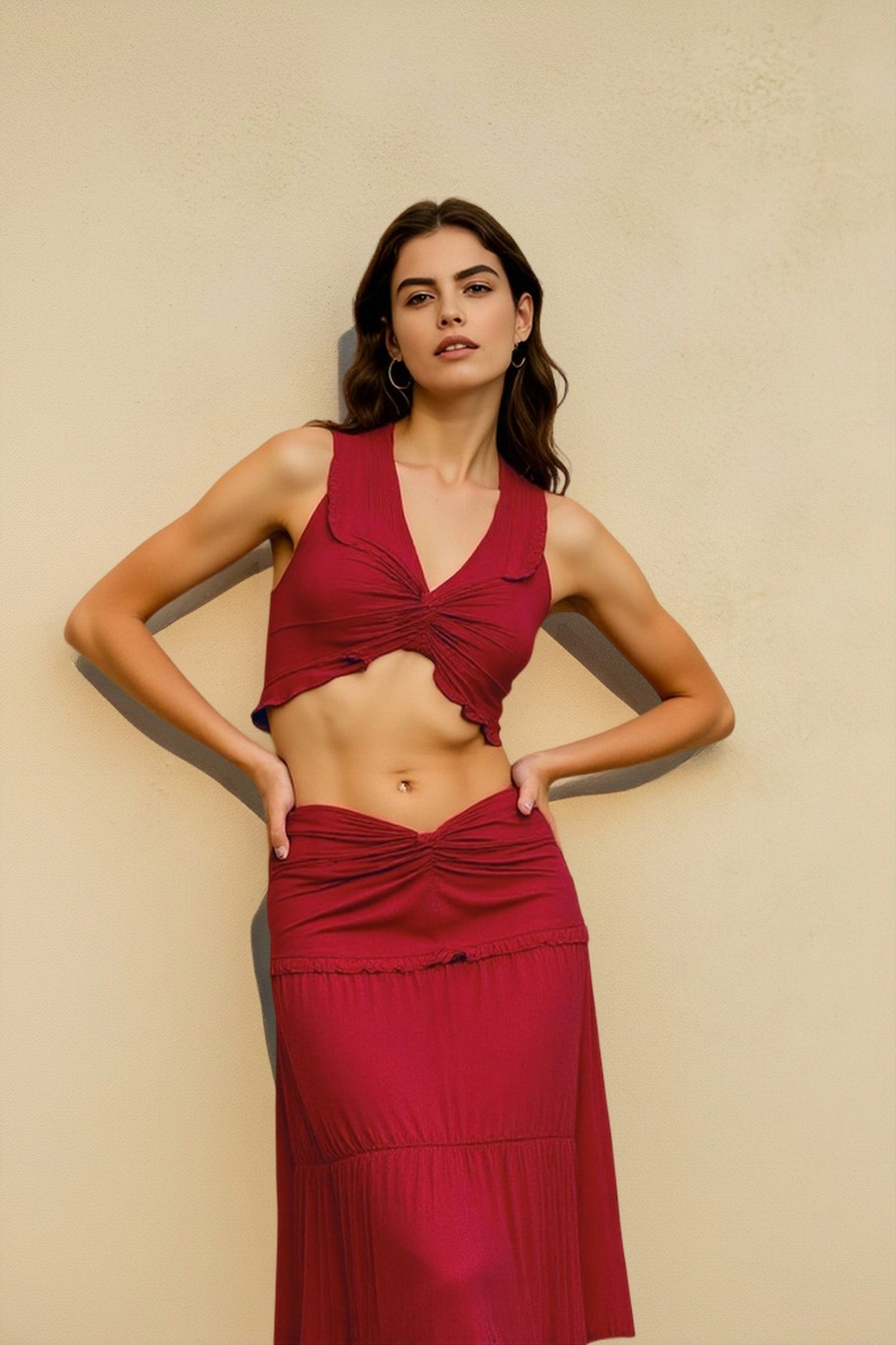 Crop Top High Waist Skirt Two Piece Vacation Set