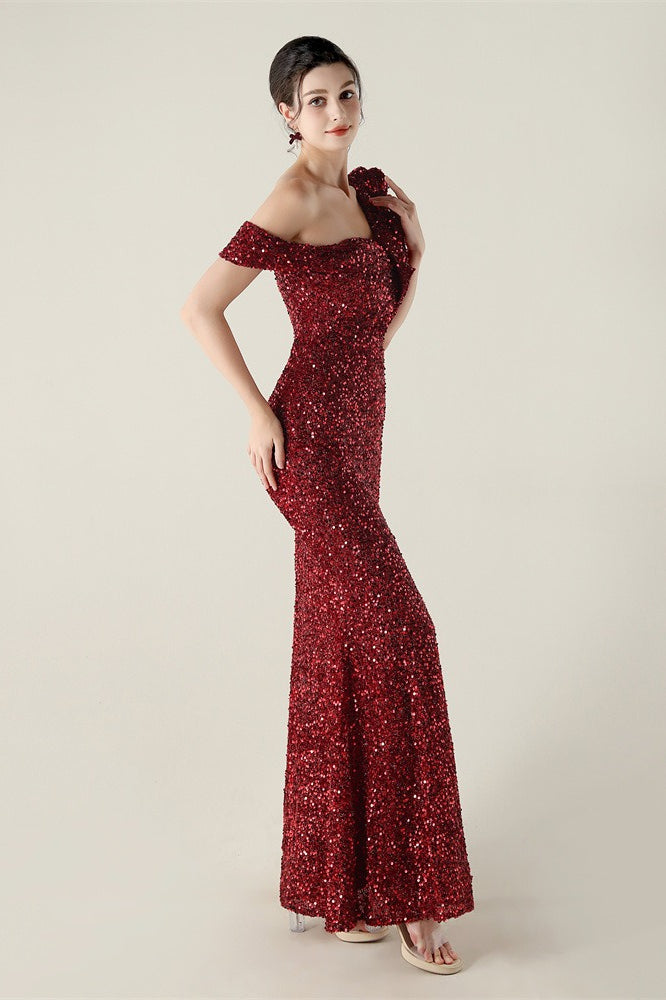 Vestido de fiesta formal con volante y un solo hombro drapeado