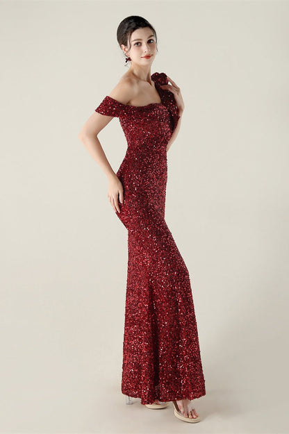Vestido de fiesta formal con volante y un solo hombro drapeado