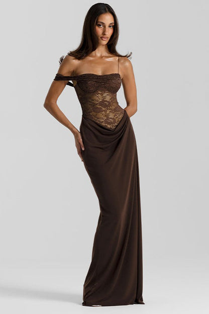 Vestido Formal Ajustado con Paneles de Encaje Sólido