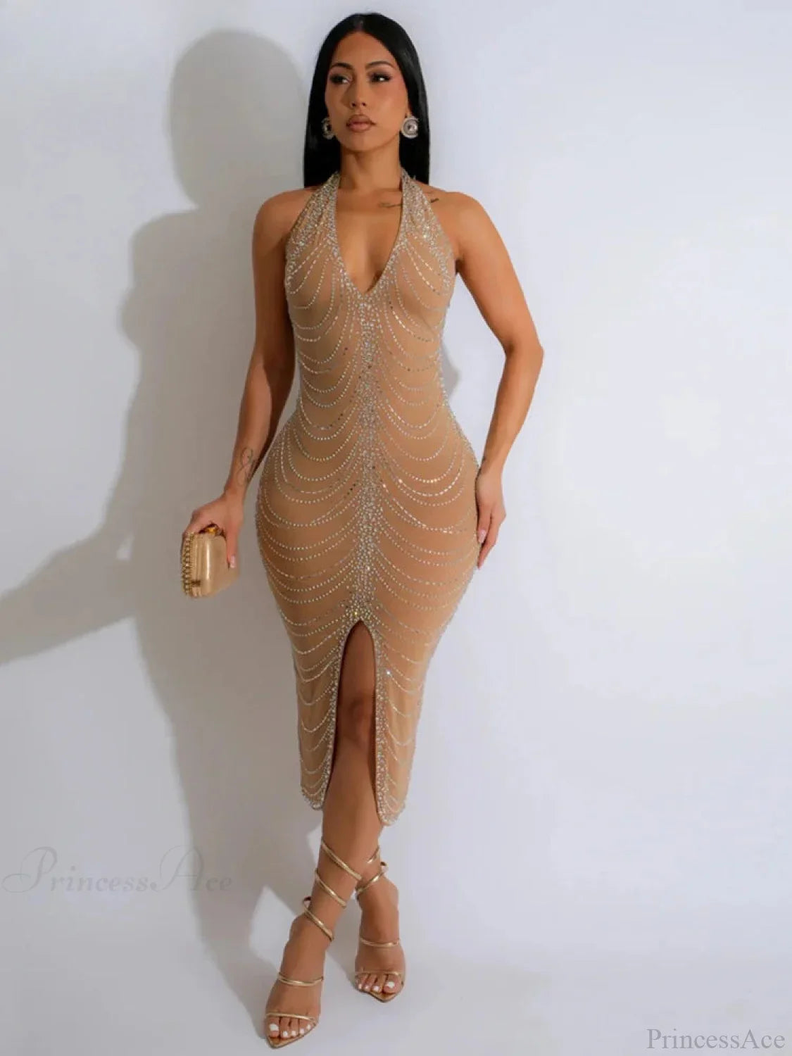 Diamond Halter Midi Party Dress