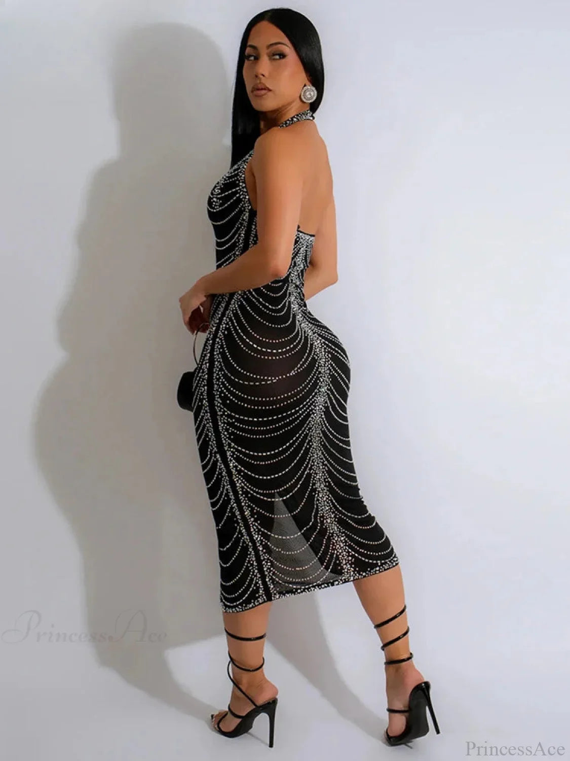 Diamond Halter Midi Party Dress