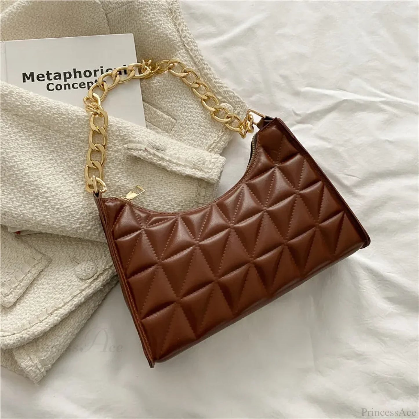 Diamond Pattern PU Leather Chain Shoulder Handbag