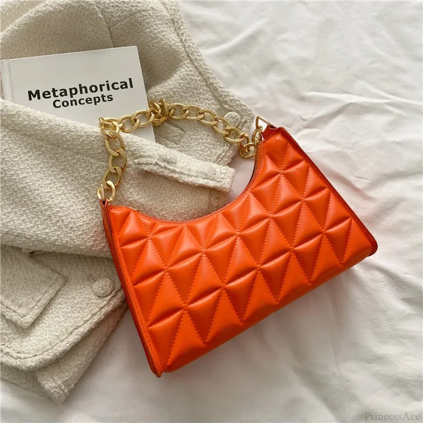 Diamond Pattern PU Leather Chain Shoulder Handbag