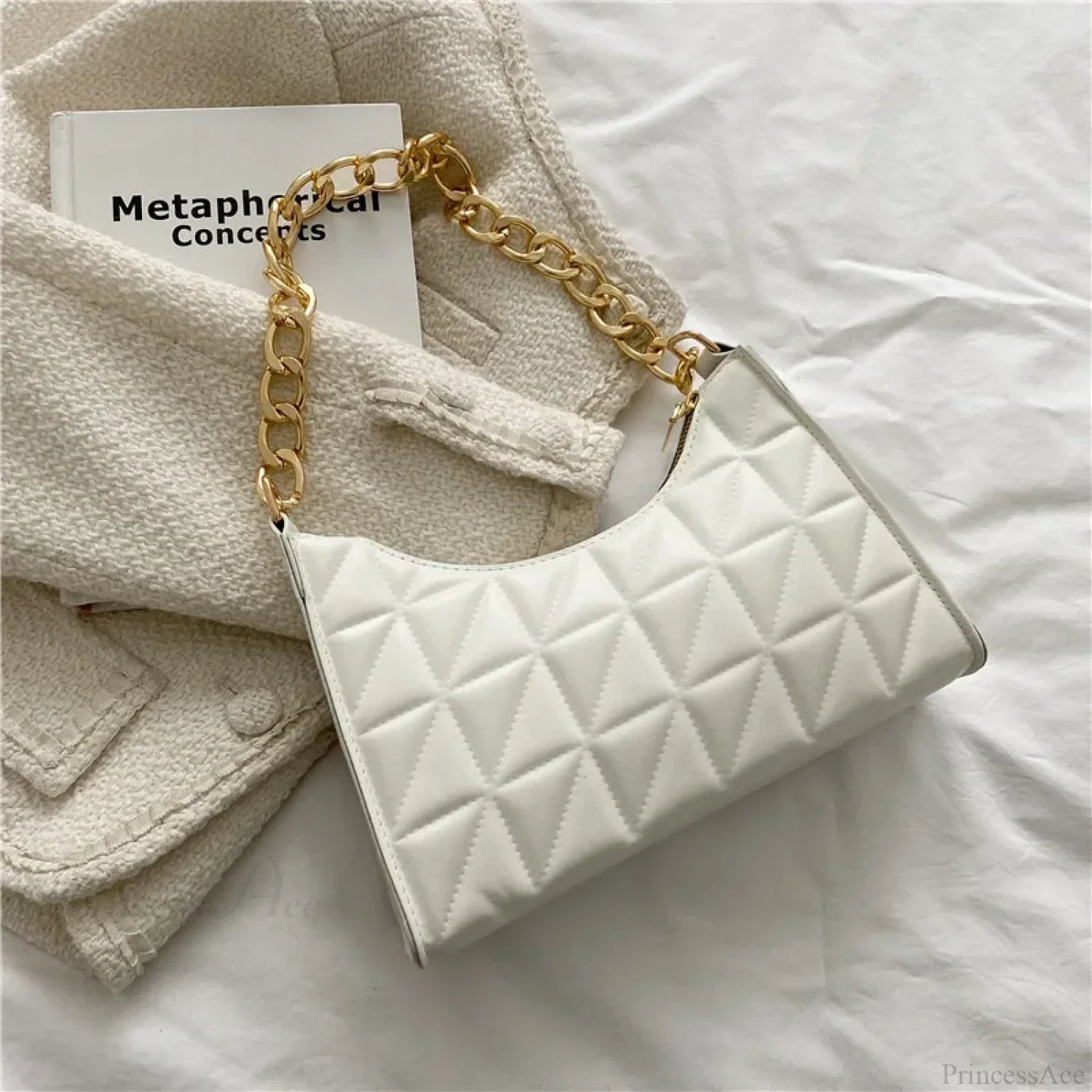 Diamond Pattern PU Leather Chain Shoulder Handbag