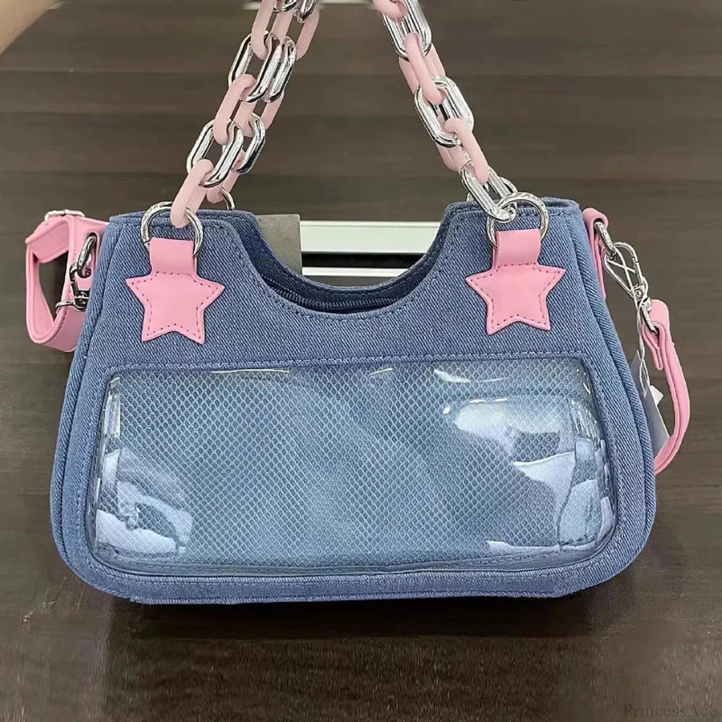 Diamond Silver Leather Crossbody Shoulder Bag