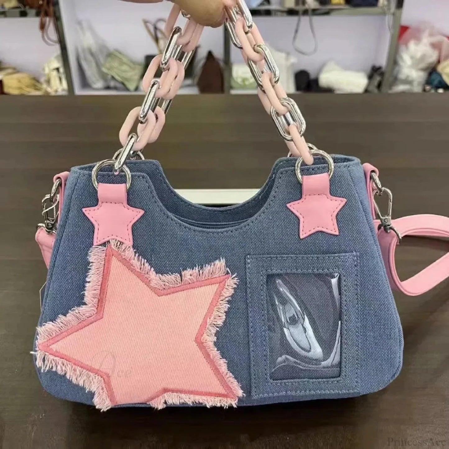 Diamond Silver Leather Crossbody Shoulder Bag