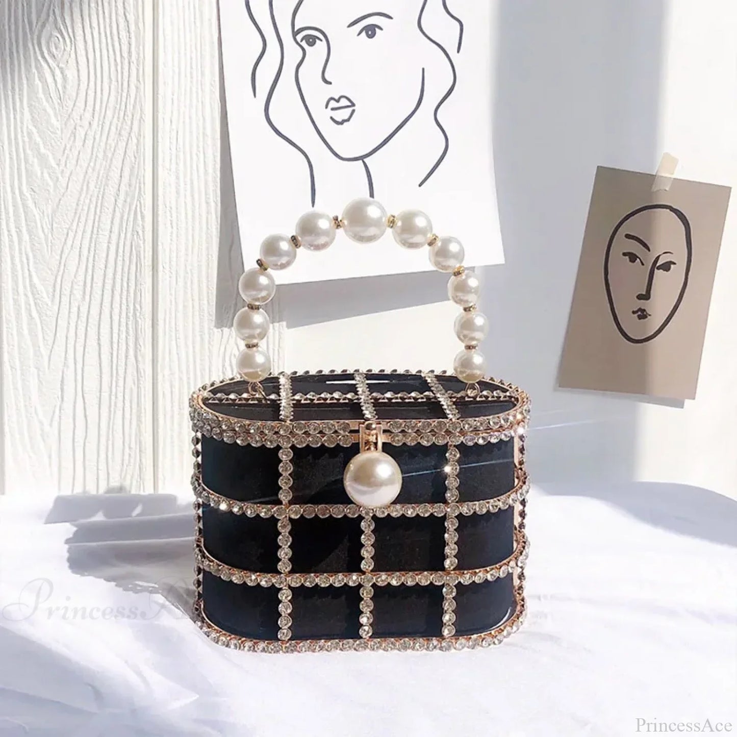Diamonds Basket Clutch Luxury Pearl Beaded Wedding Party Evening Bag