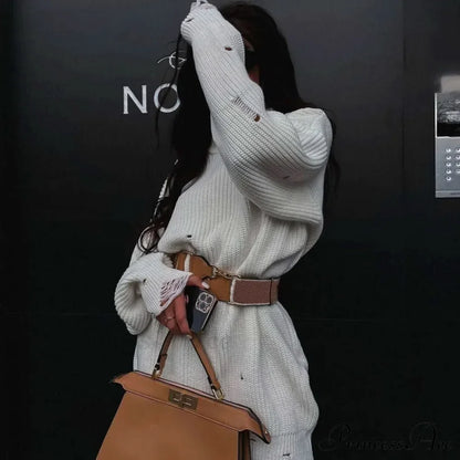 Distressed Trim Pullover Sweater Modern Mini Dress - Rose