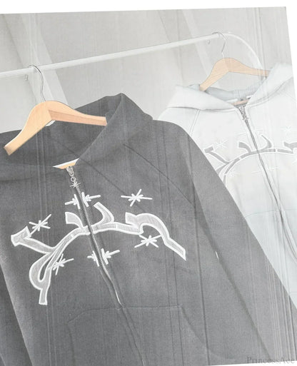 Divin Embroidery Zip Up Hoodie