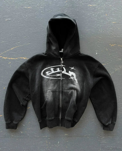 Divin Embroidery Zip Up Hoodie