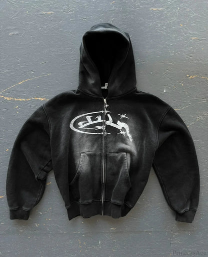 Divin Embroidery Zip Up Hoodie