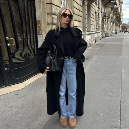 Double-Breasted Belted Oversized Overcoat