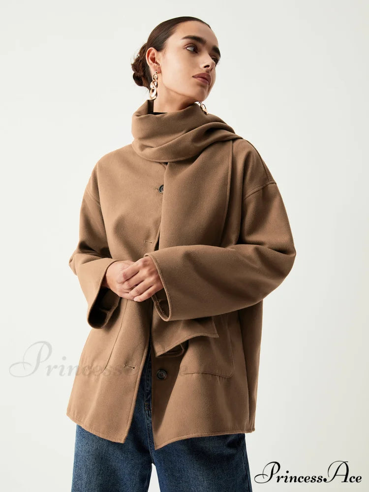 Double Pockets Cotton Blend Modern Jacket With Matching Scarf