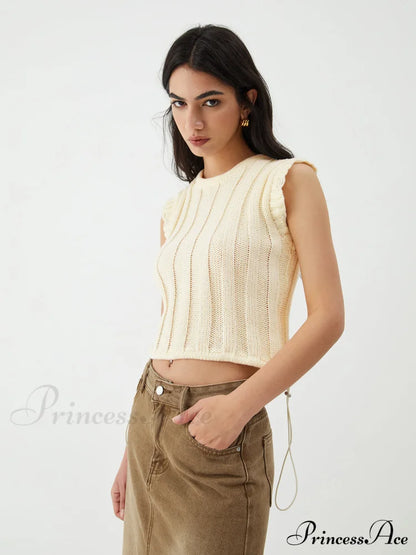 Drawstring Crochet Graceful Sweater Vest