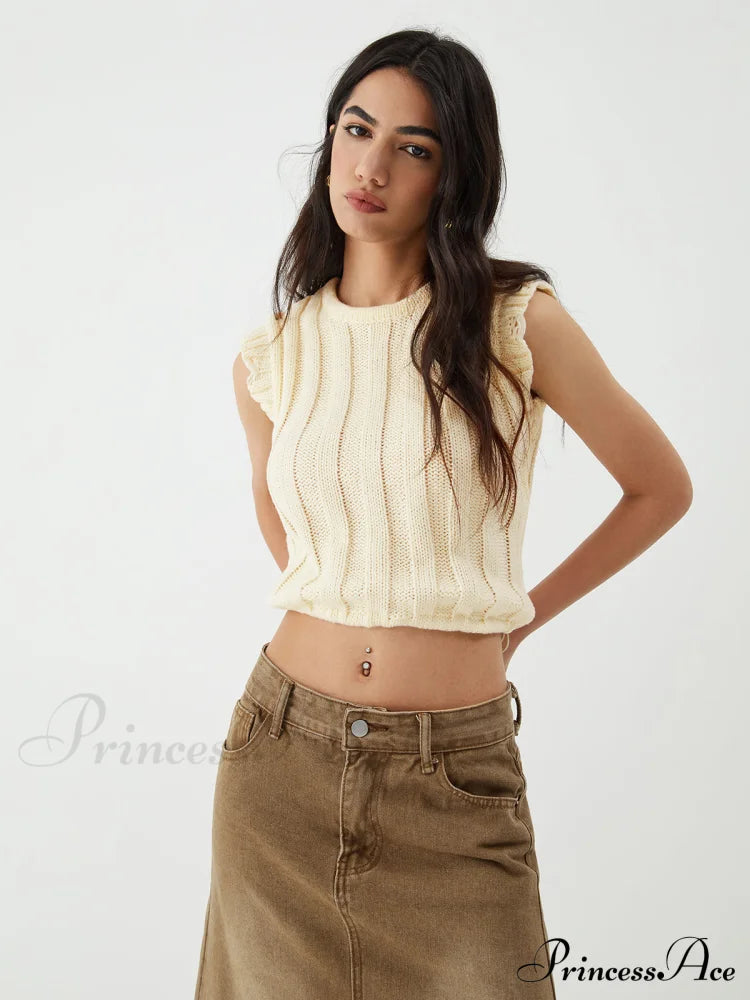 Drawstring Crochet Graceful Sweater Vest