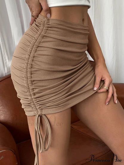 Drawstring Knot Rib-knit Bodycon Skirt