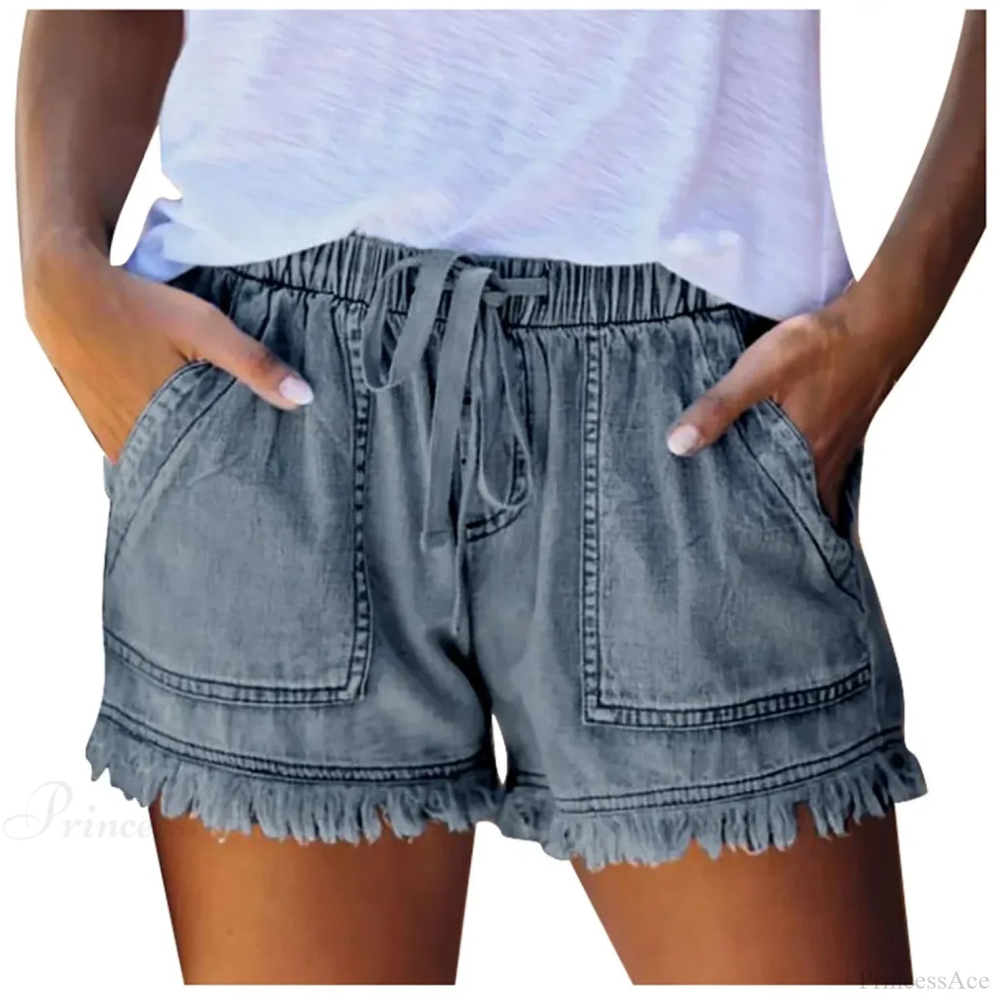 Drawstring Tassel Hem Denim Short