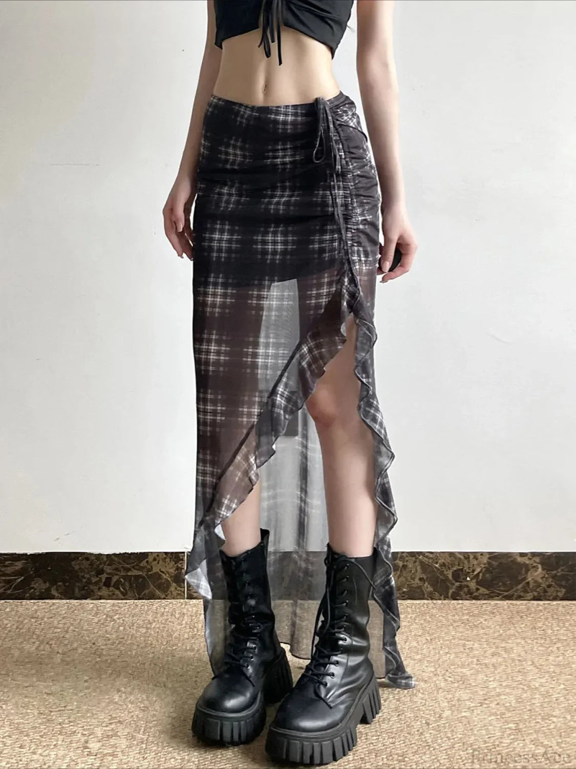 Drawstring Transparent Skirt