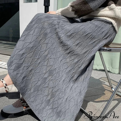 Drooping Elegant A-line High Waist Slim Woolen Comfortable Trendy Long Skirt