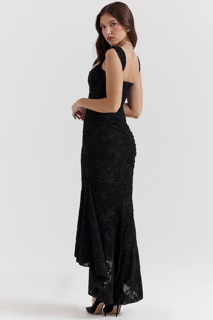 Vestido de gala de sirena de jacquard de malla elástica