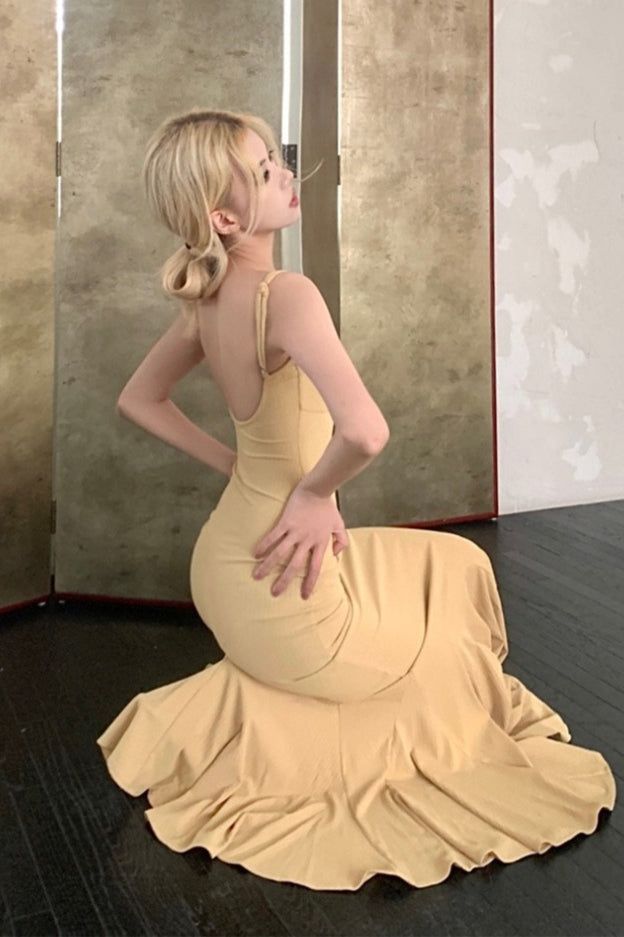 Vestido Formal Sexy sin Espalda con Tirantes Finos