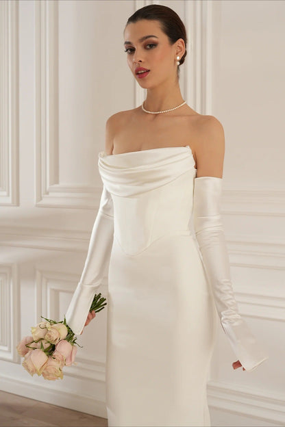 Vestido de recepción de sirena de satén fruncido elegante minimalista