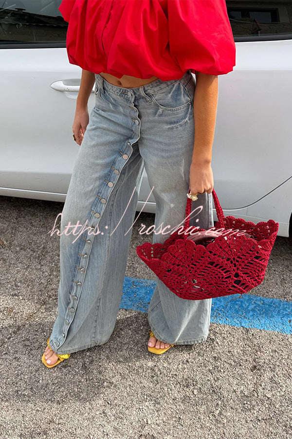 Diagonal Placket Button-down Jeans