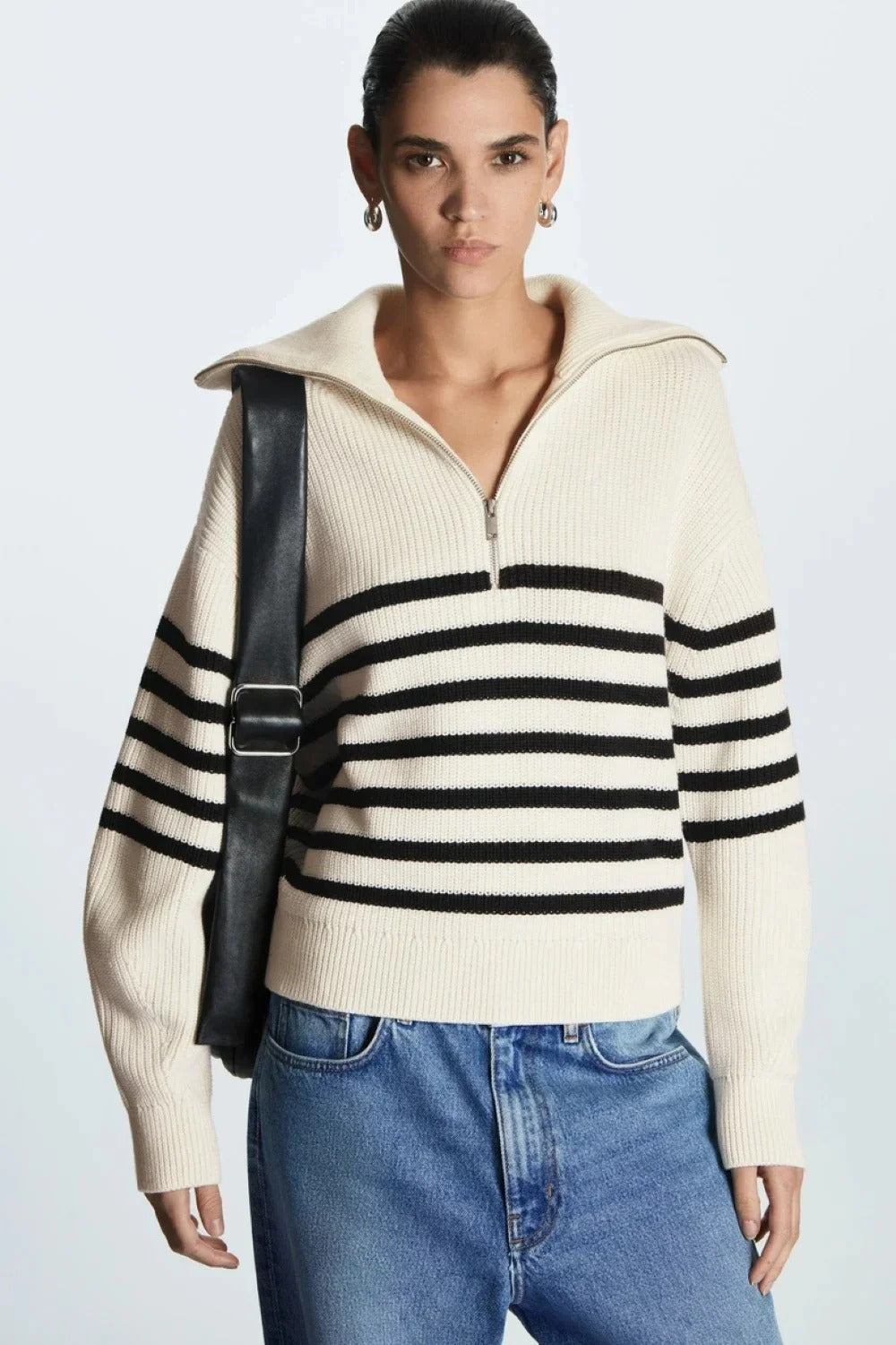 Fashion Wool Blend Open Collar Sweater
