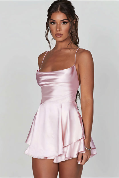 Minivestido camisola sexy ajustado de color liso con espalda descubierta