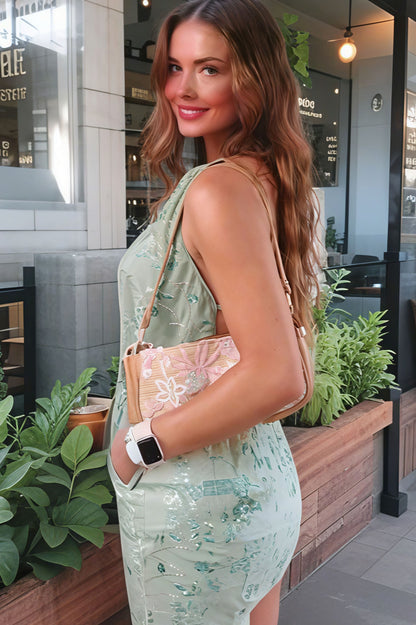 Minivestido con lentejuelas, cuentas, cuello en V y espalda descubierta