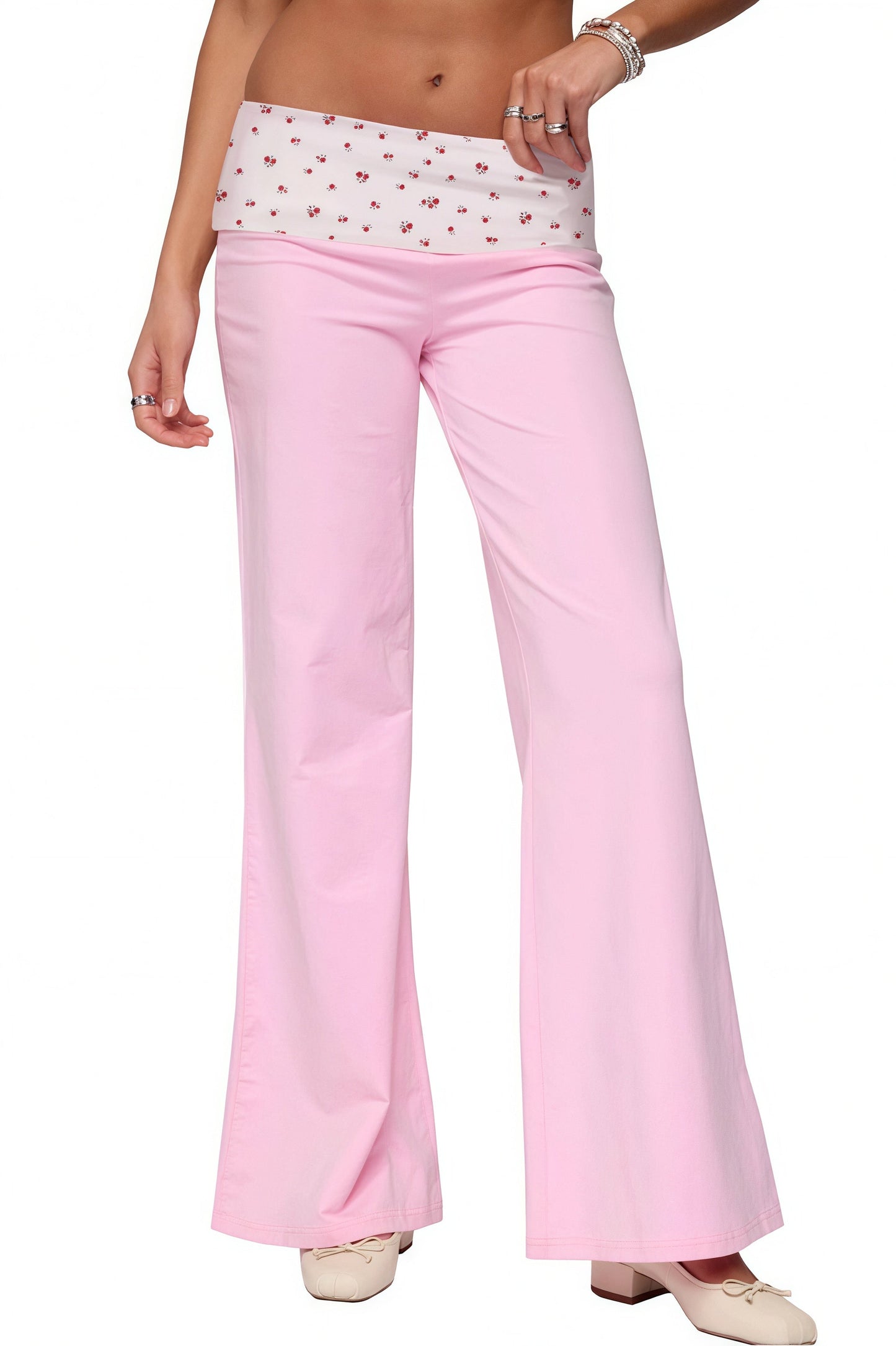 Pantalones informales estampados con cintura fruncida