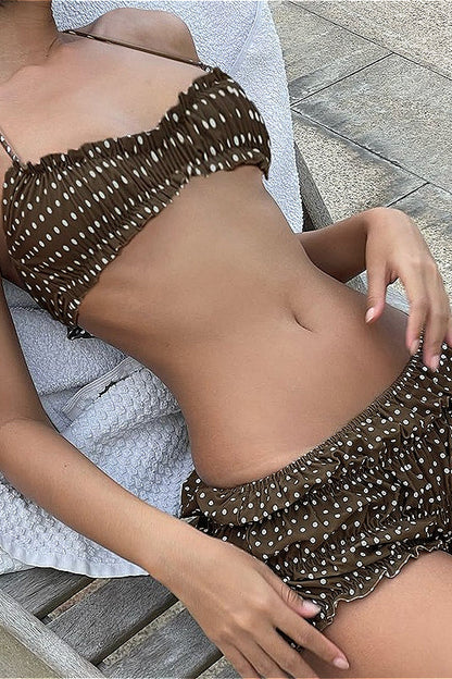 Conjunto de bikini fruncido de lunares