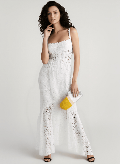 Slim Eyelet Sleeveless Vacation Dress