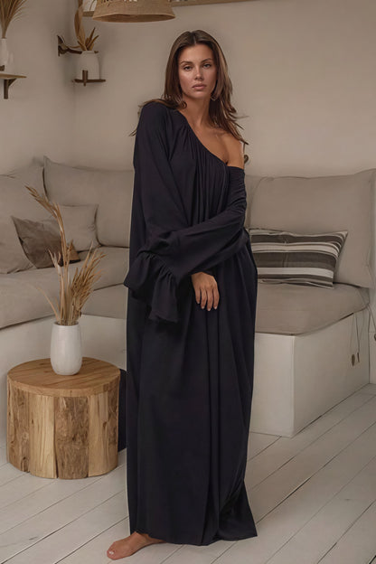 Vestido maxi suelto holgado con bajo acampanado liso