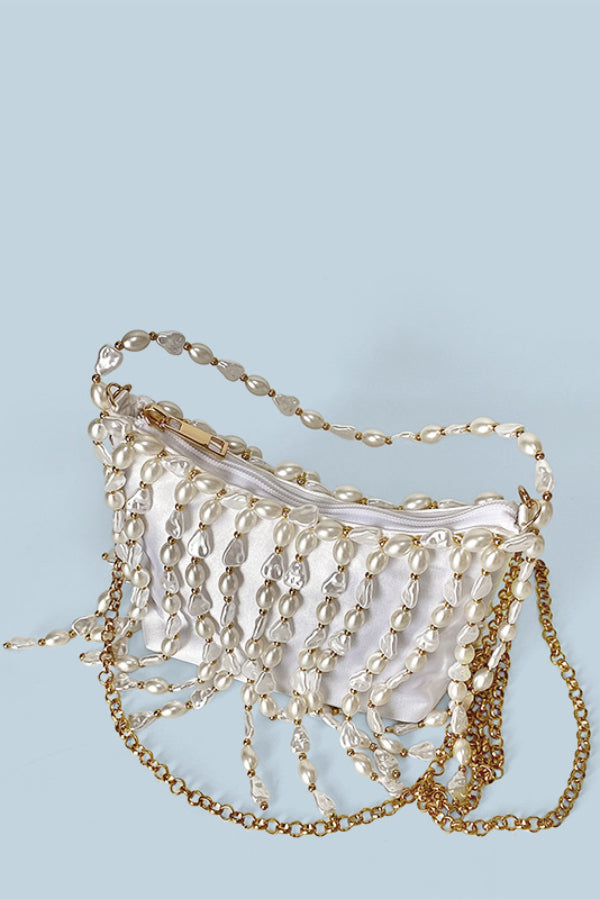Fashionable Pearl Irregular Beaded Tassel Bag