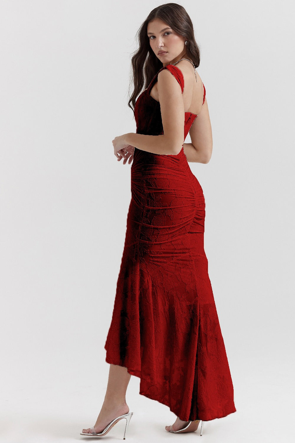 Vestido de gala de sirena de jacquard de malla elástica