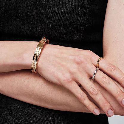 Pulsera abierta de circonitas con cuentas redondas minimalista