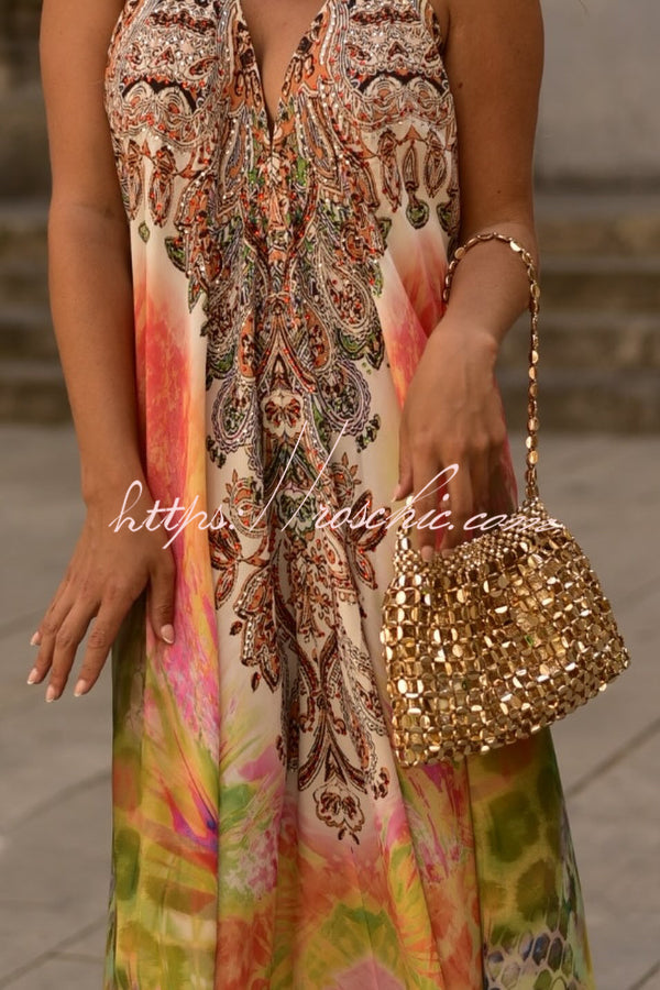 Bohemian Style Unique Print Sleeveless Backless Loose Maxi Dress