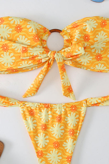 Conjunto de bikini estampado sin tirantes